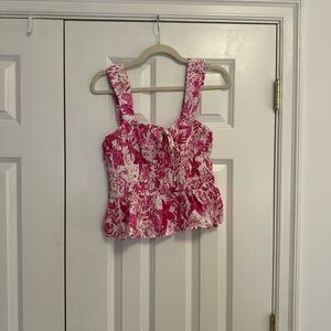 Aqua Floral Pink Smocked Women's Top